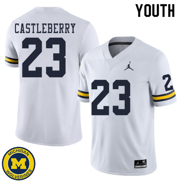 Youth Michigan Wolverines #23 Jordan Castleberry White Football Jersey